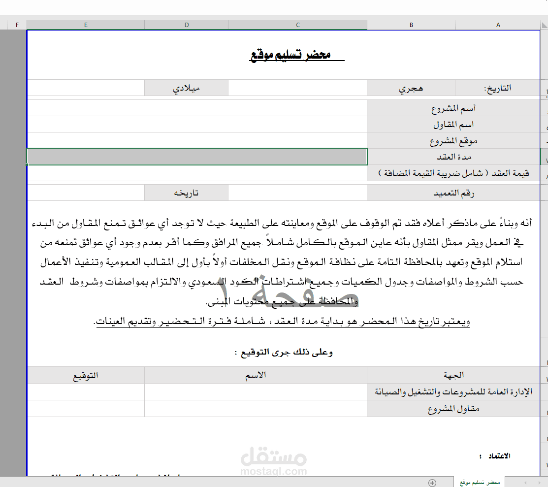 نموذج ادخال الكتروني منسق جاهز للطباعة على أكسل
