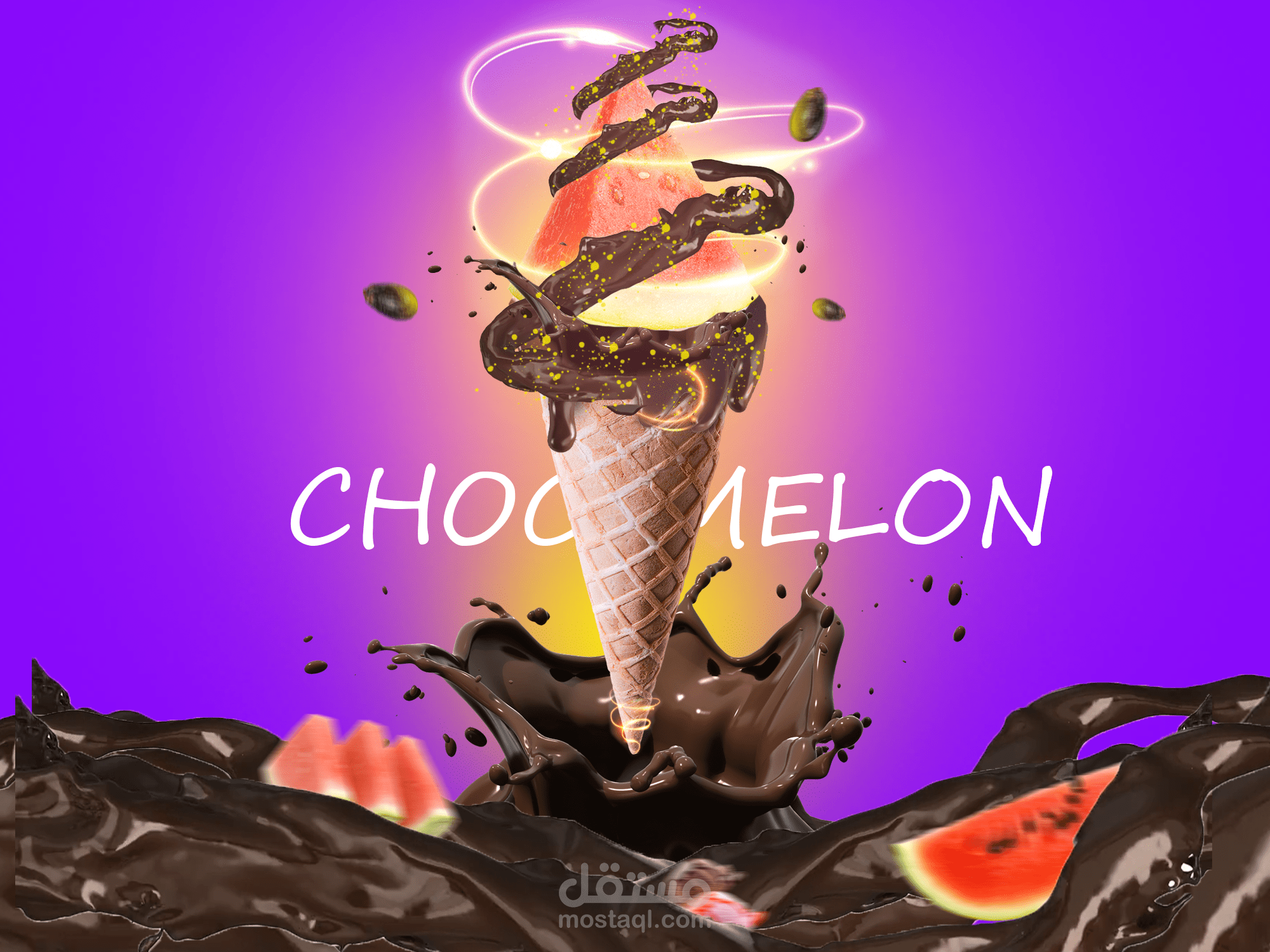 تصميم إعلاني إبداعي لمنتج آيس كريم بطيخ  Digital Art