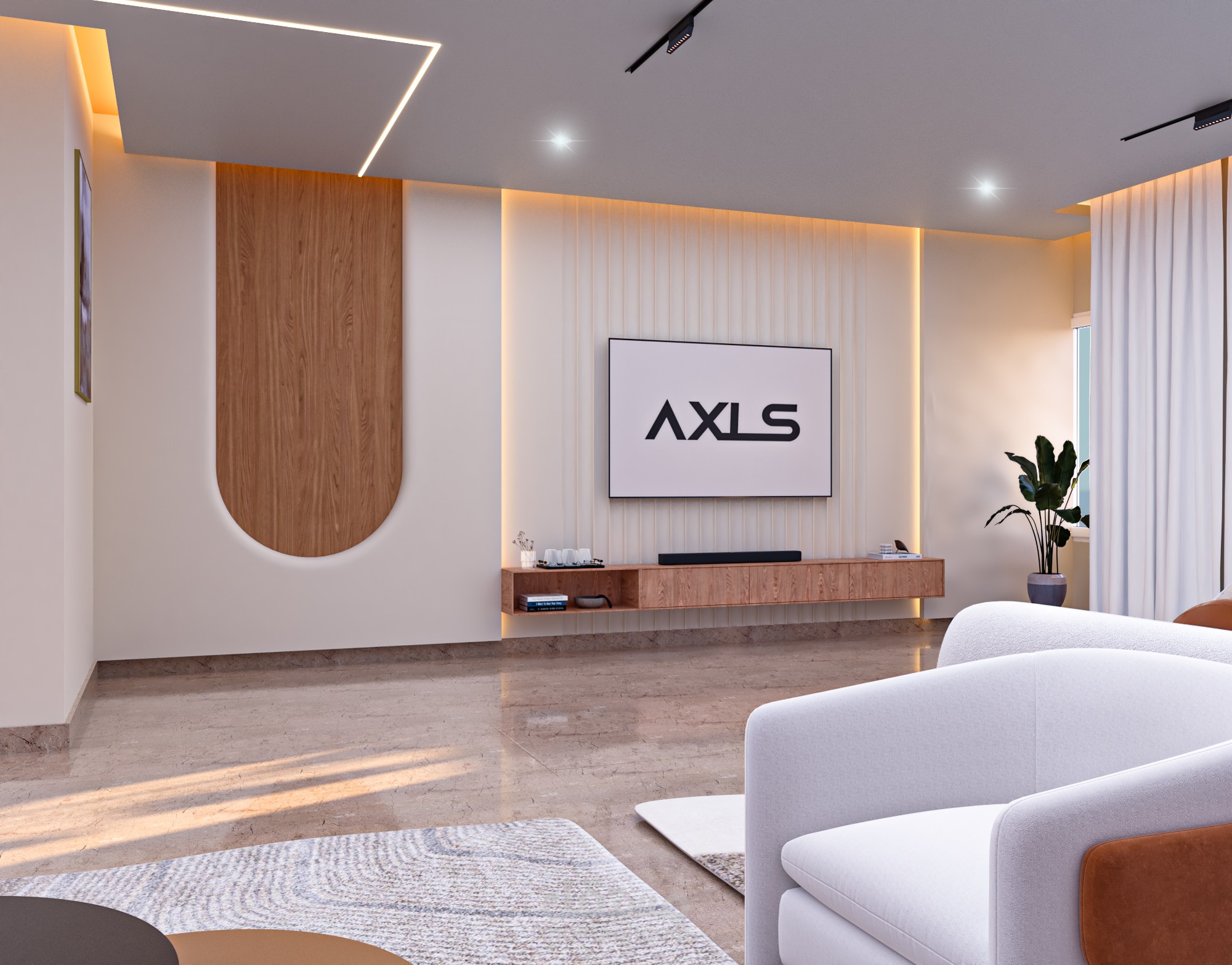 غرفة معيشة واستقبال ومطبخ امريكي واسعة