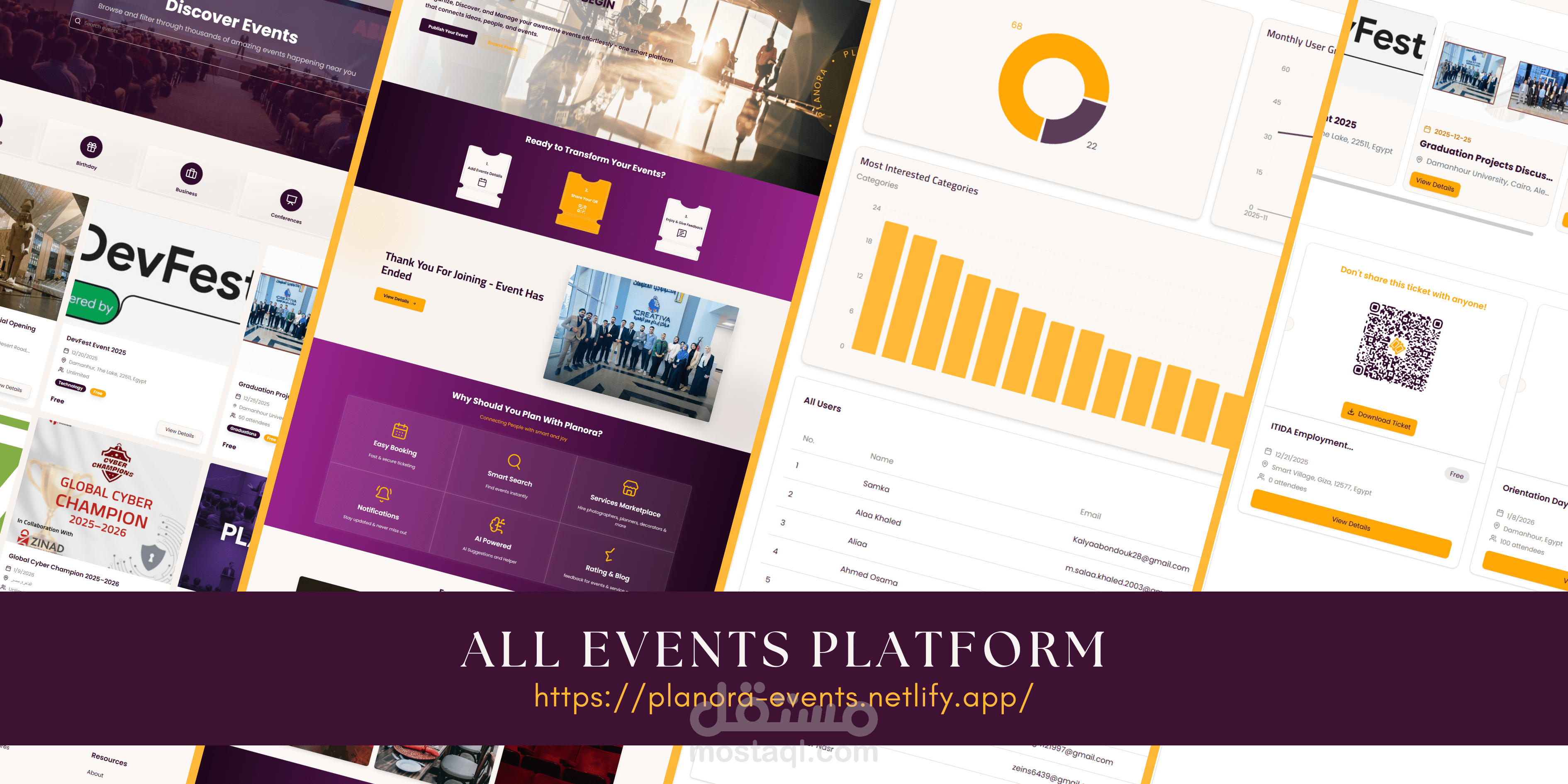 تطوير منصة متكاملة لإدارة الفعاليات والخدمات - (عربي | انجليزي)  - (Dark Mode) - (React | Supabase) - (معاينة Live)