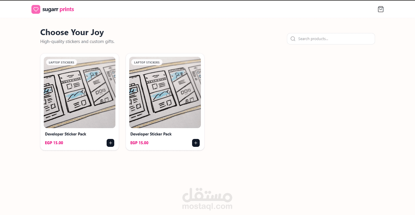 متجر إلكتروني متكامل لبيع المنتجات المخصصة (Stickers & Gifts).