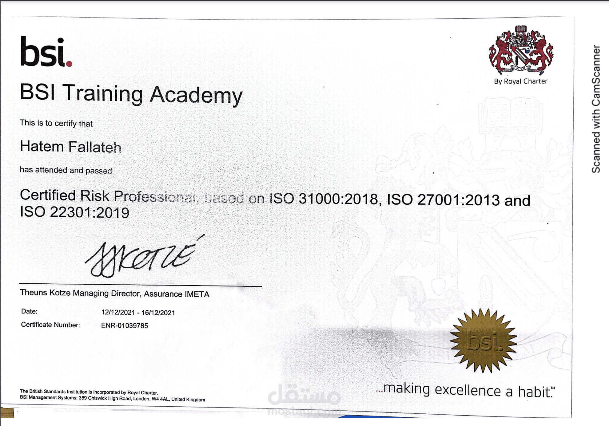 ISO Certified GRC Professional (IABFM) ● Certified ISO: 31000 Risk Management, 27001 Cybersecurity & 2230 Business Continuity Management.
