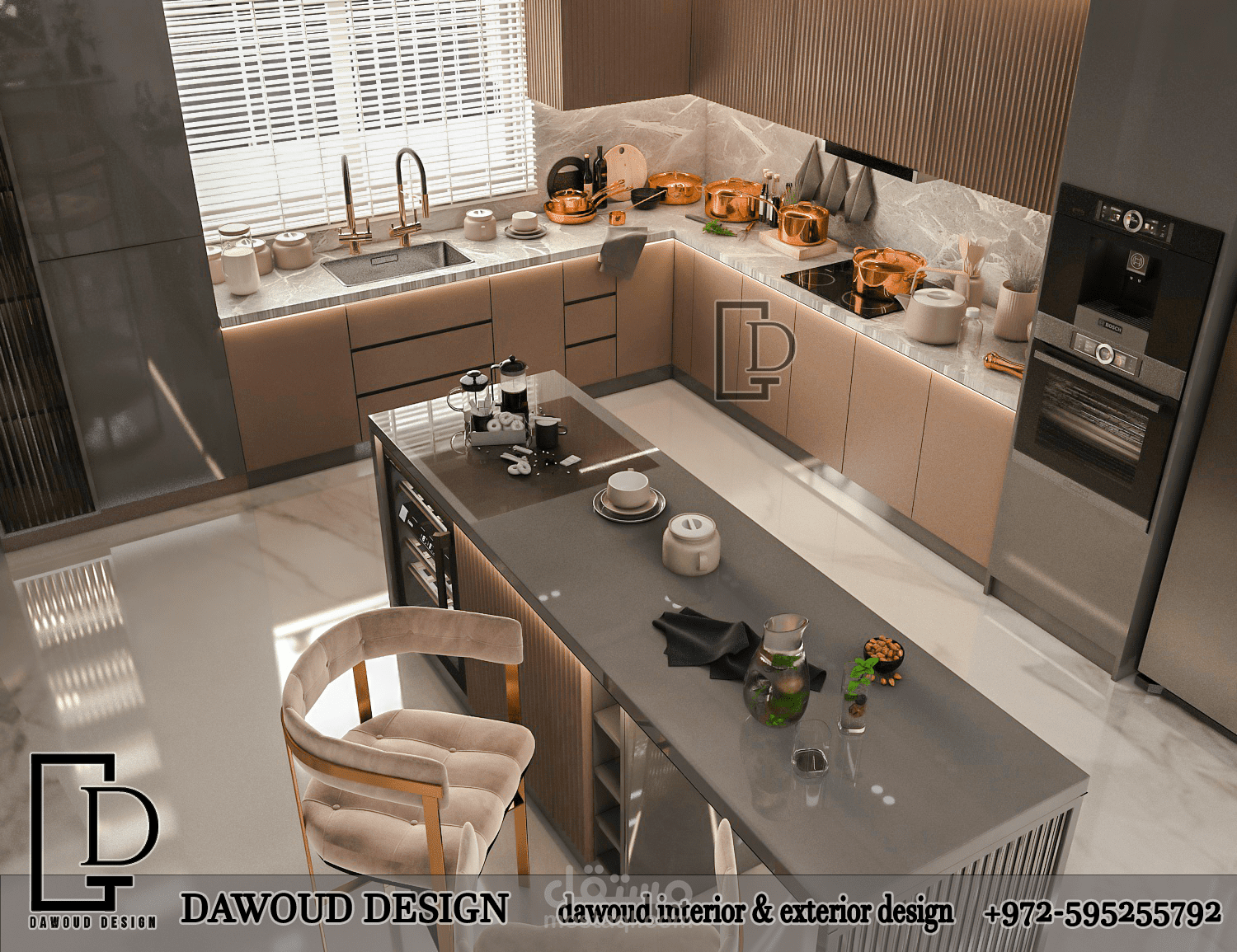 تصميم مطبخ حديث وعملي بتفاصيل احترافية ثلاثية الأبعاد