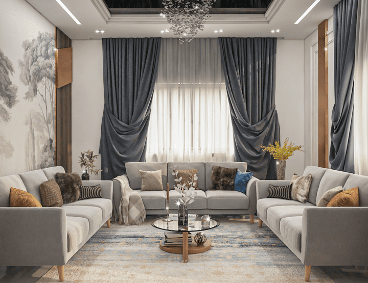 تصميم غرفة ضيافة فاخرة مودرن – ريندر داخلي واقعي Luxury Modern Guest Lounge Design – Interior 3D Rendering