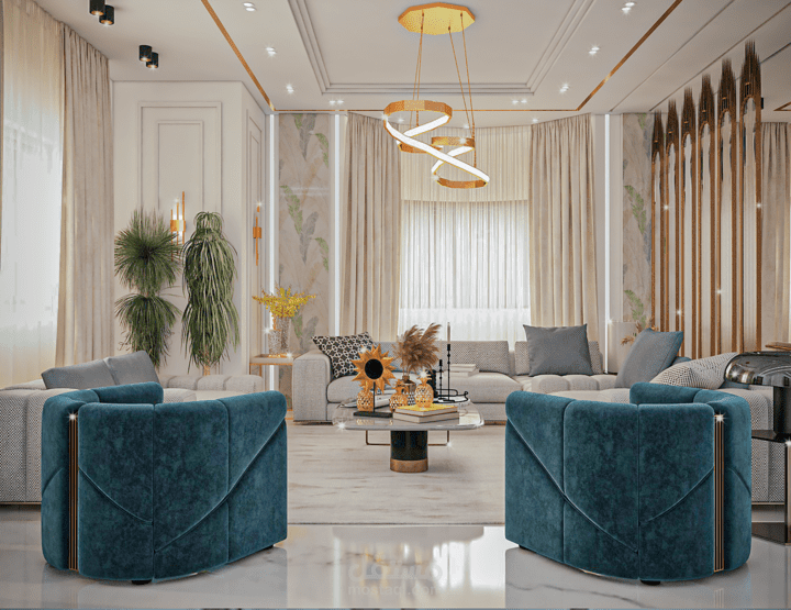 تصميم داخلي لشقة فاخرة مودرن – ريندر داخلي عالي الجودة Luxury Modern Apartment Interior Design – High-End 3D Rendering