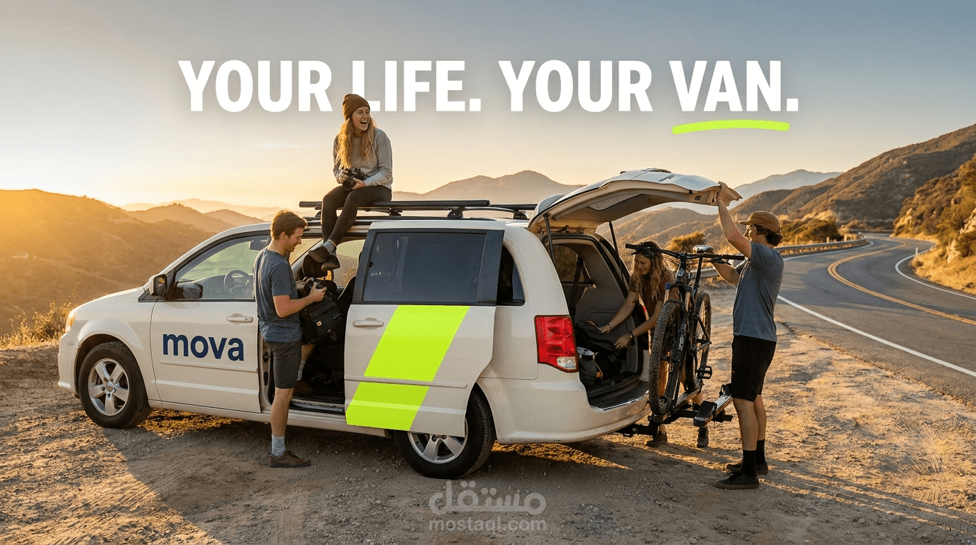 هوية بصرية متكاملة لعلامة MOVA — شركة ميني فان مخصصة