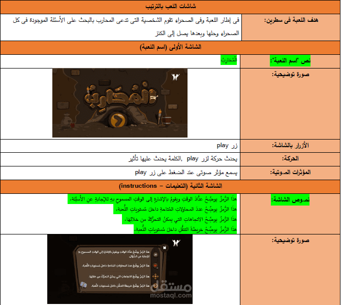 ستوري بورد للعبة