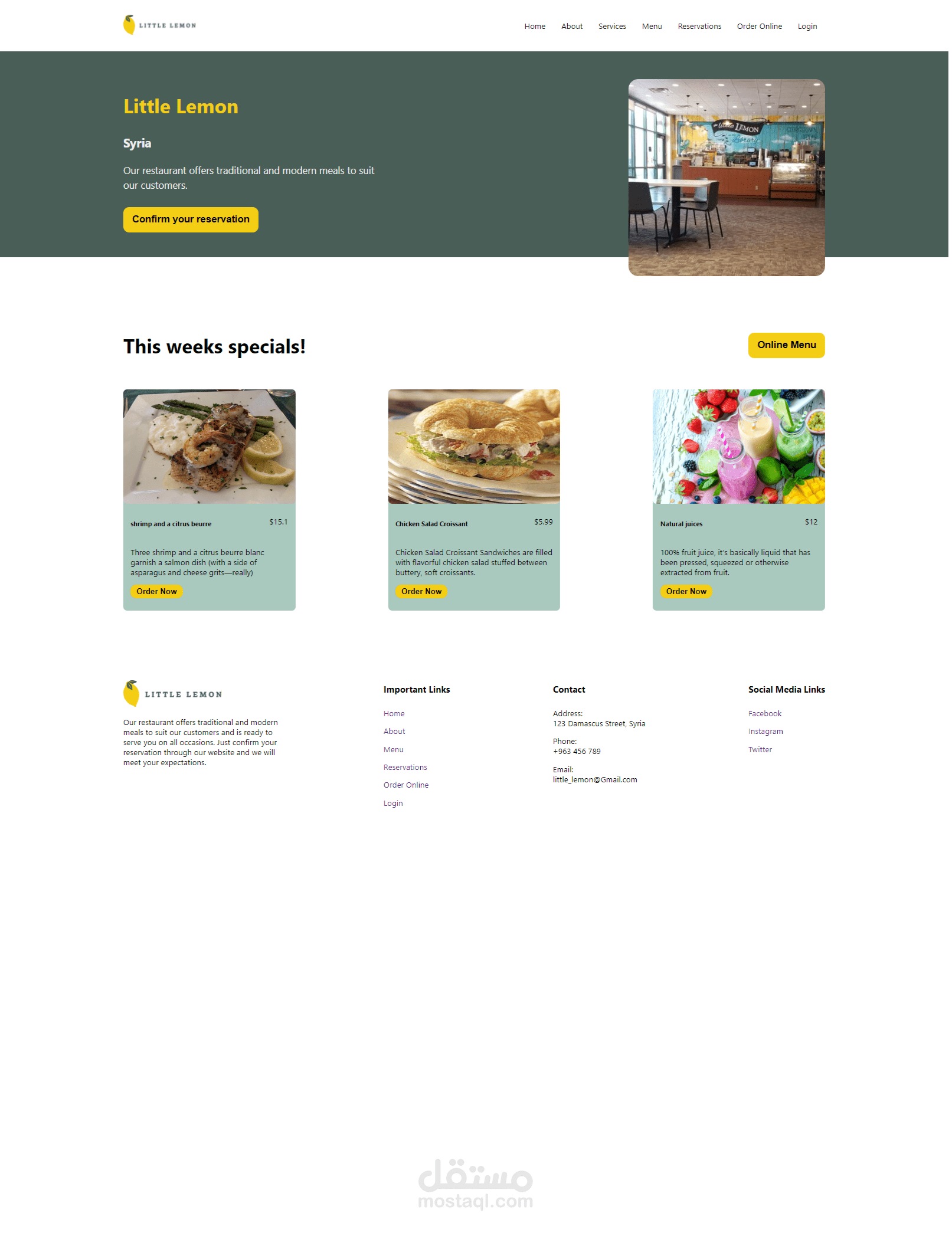 تصميم موقع لمطعم باستخدام html ,CSS, java script ,and React