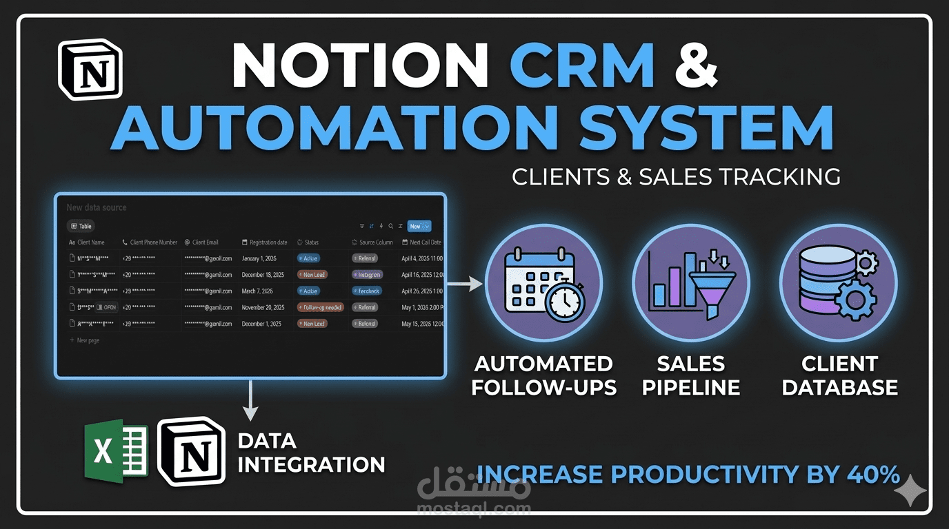 تصميم وإدارة نظام CRM متكامل لمتابعة العملاء والمبيعات