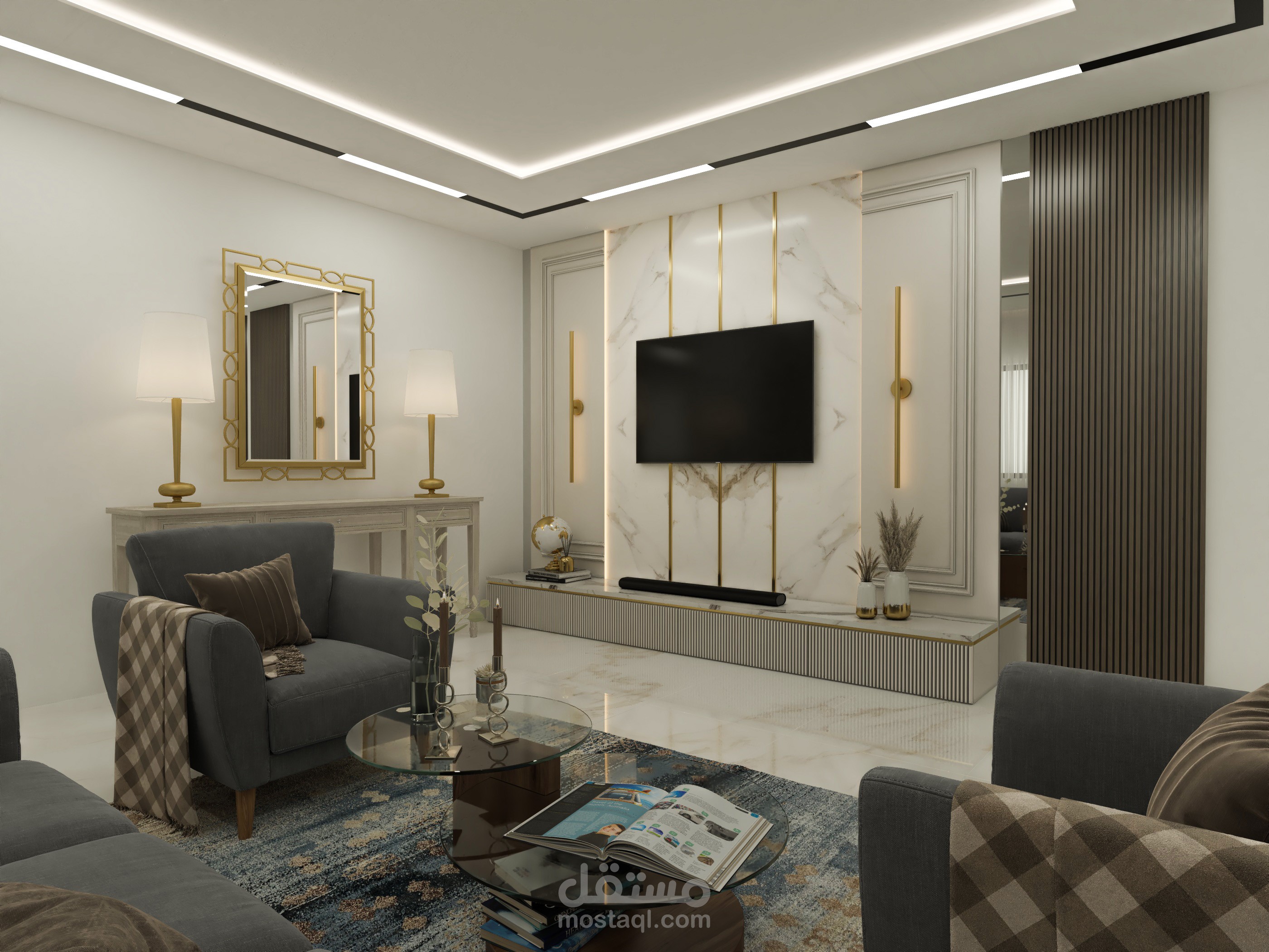 تصميم داخلي لغرفة معيشة