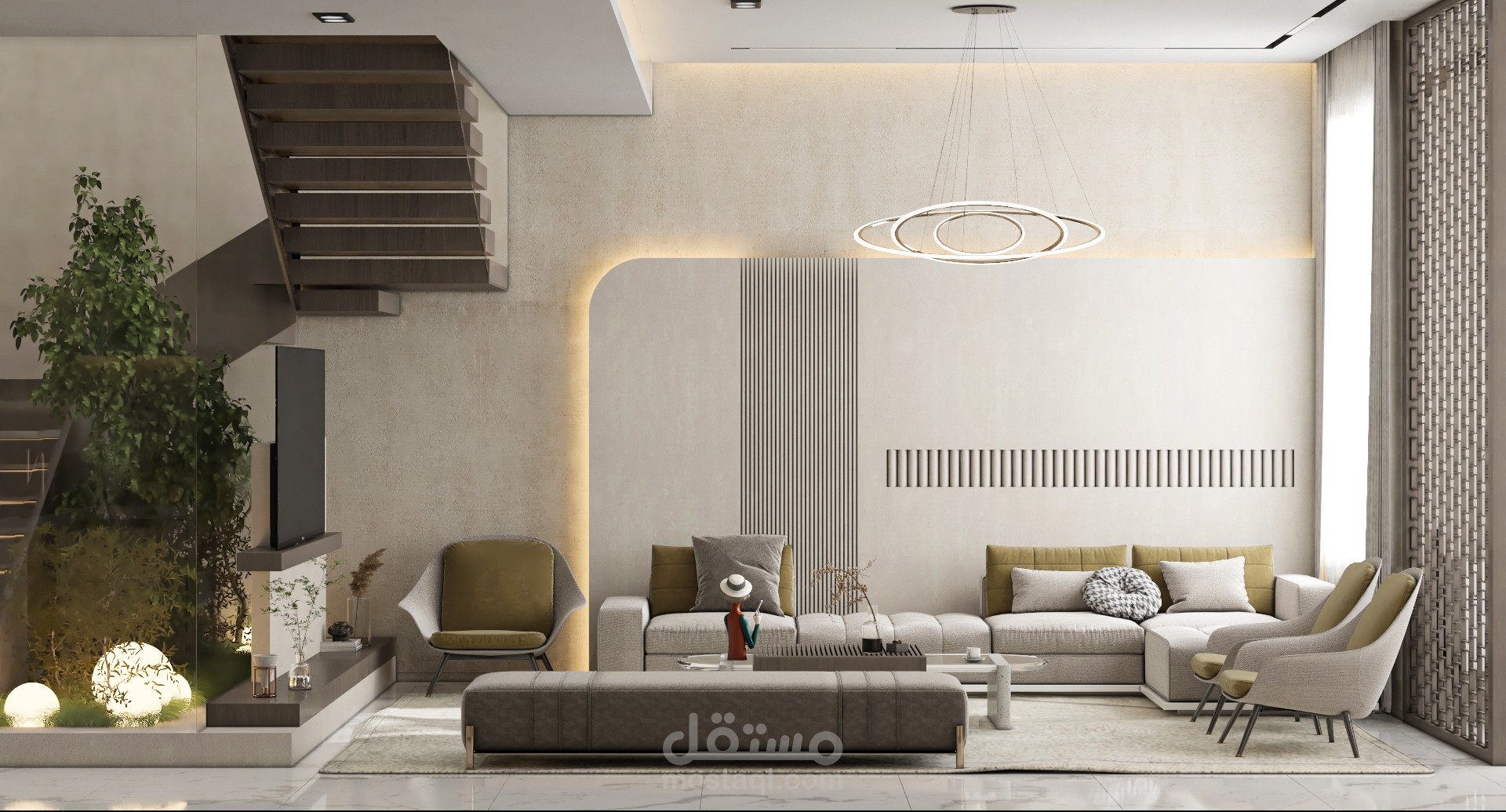 تصميم صالة جلوس بألوان ترابية