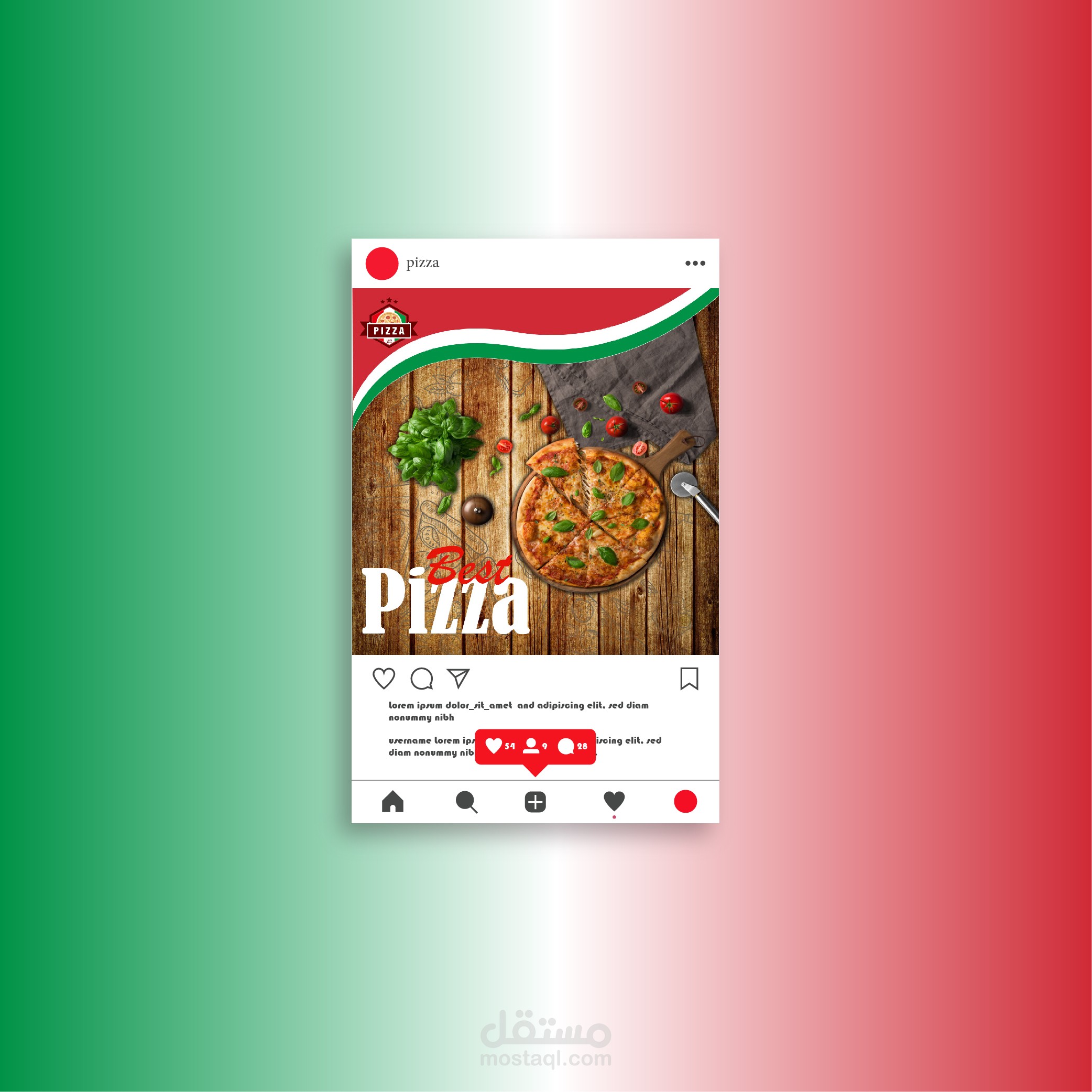 تصميم سوشيال ميديا لمطعم بيتزا