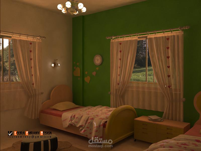 تصميم داخلي لغرفة أطفال ومطبخ