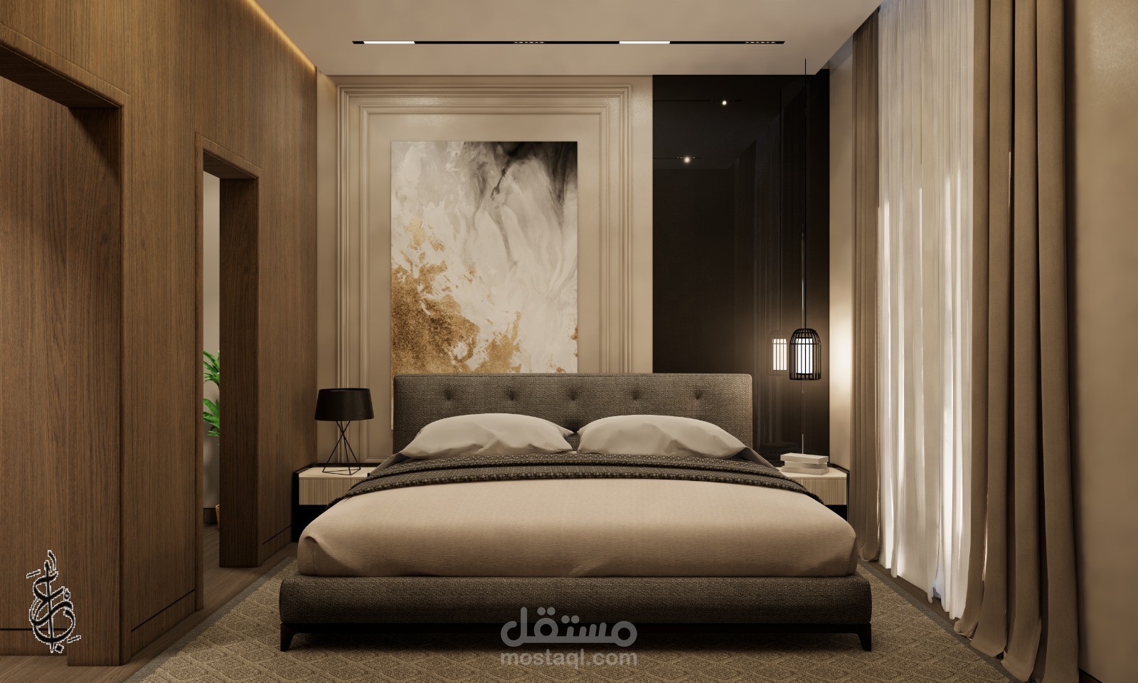 تصميم جناح فندقي فاخر (Luxury Suite) - نمط مودرن دافئ