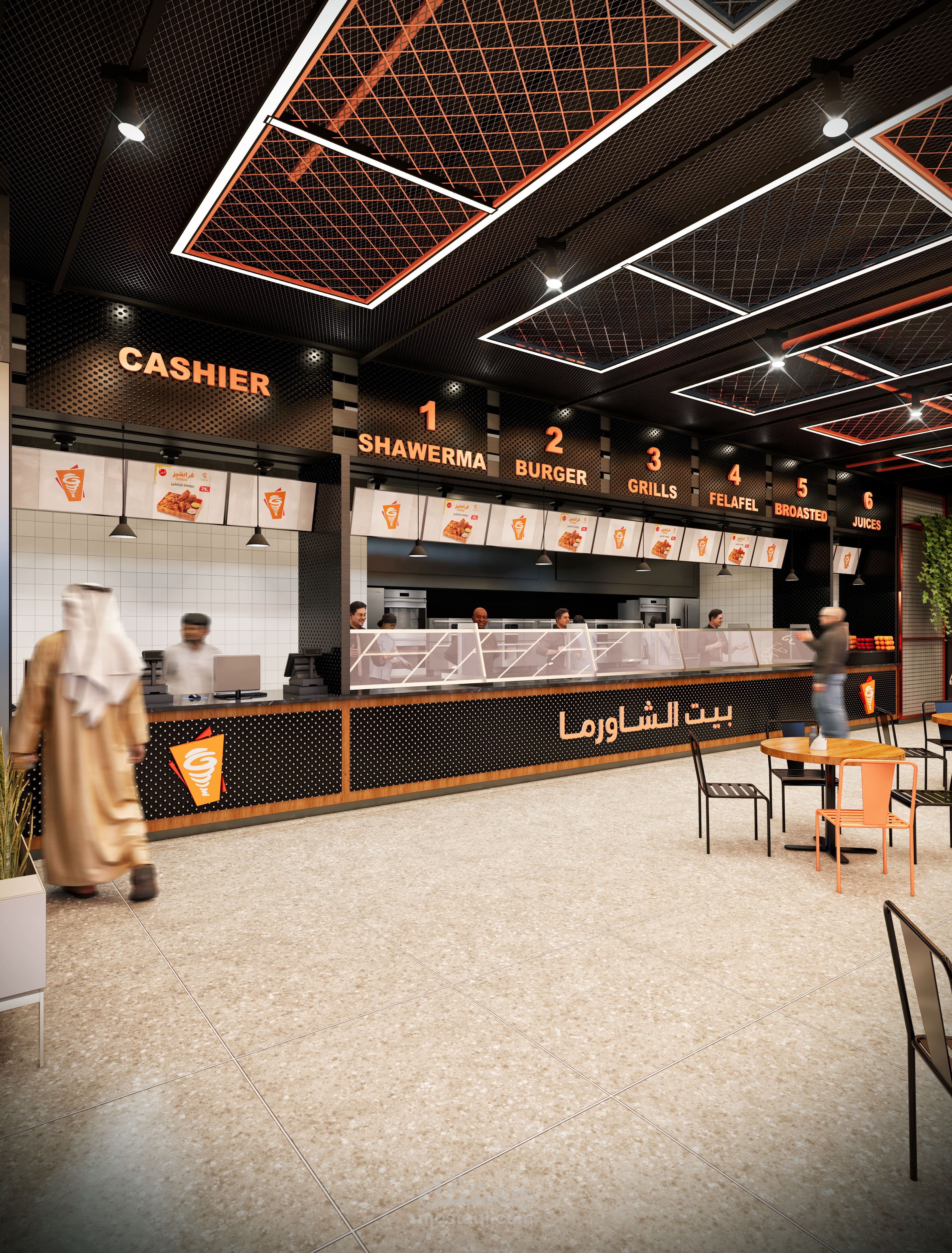 تصميم داخلي لمطعم "بيت الشاورما" - الرياض (Industrial Modern Design)