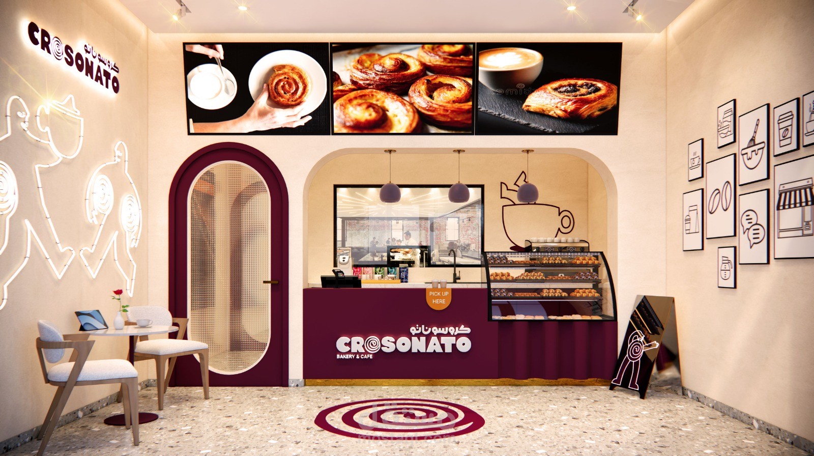 تصميم داخلي لمخبز وكافيه "Crosonato" - الرياض
