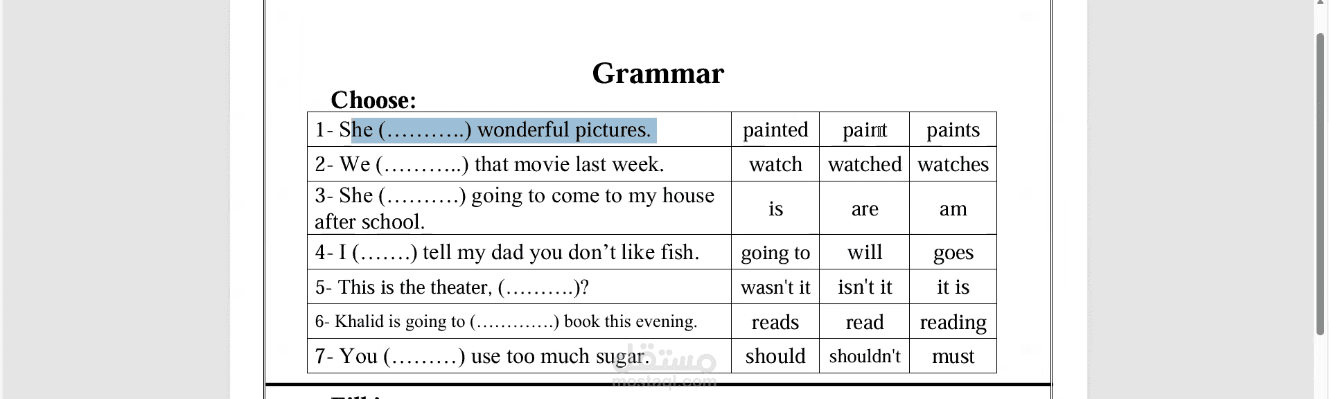 تدريب على اختبار اللغة الانجليزية - صف خامس - منهج سعودي