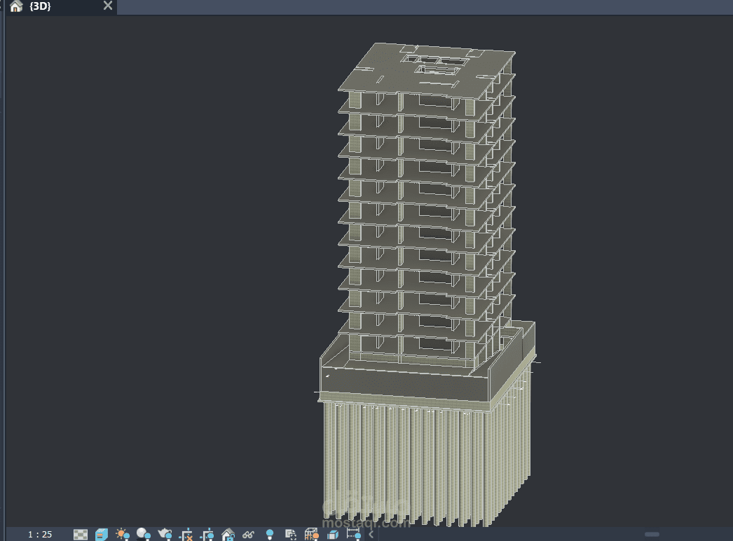 تنفيذ موديل 3d لبرج سكنى باستخدام Revit