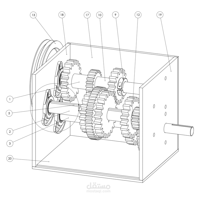 تصميم صندوق تروس ذو ست سرعات لماكينة مخرطة – تصميم هندسي جاهز للتصنيع باستخدام SolidWorks