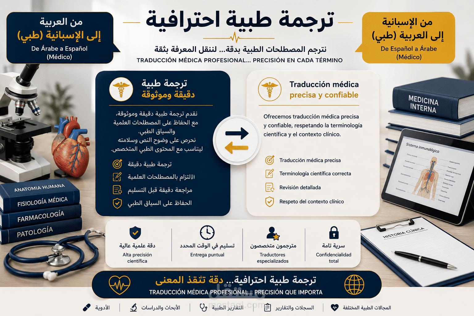 ترجمة مقالات طبية من اللغة الإسبانية إلى العربية والعكس