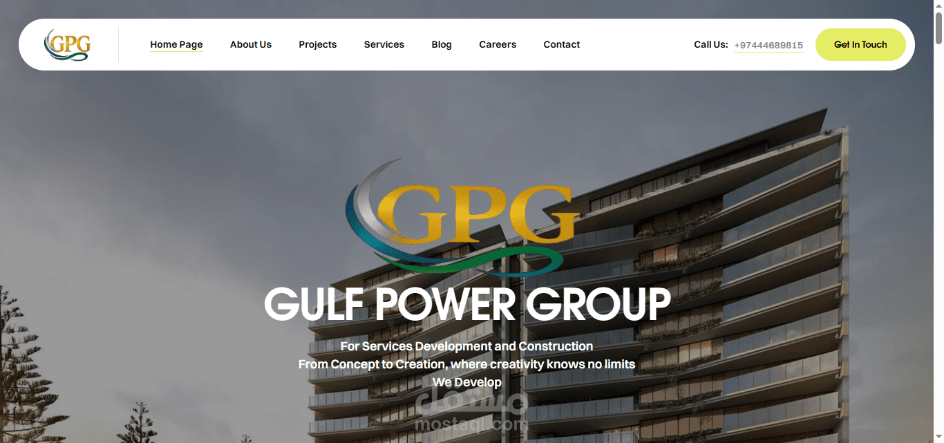 تصميم وتطوير موقع مؤسسي فاخر لشركة جلف باور جروب للمقاولات (Gulf Power Group)