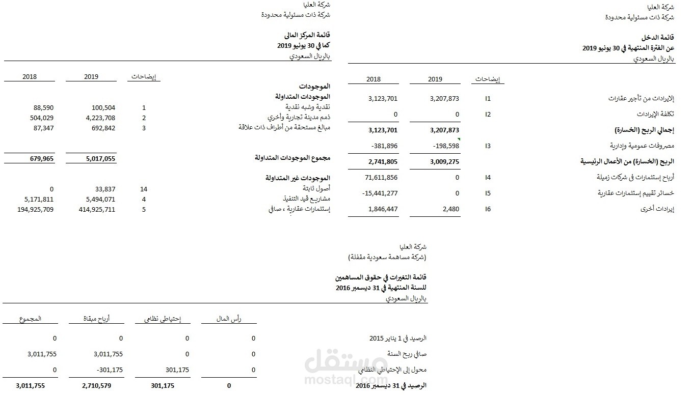 القوائم المالية لشركة