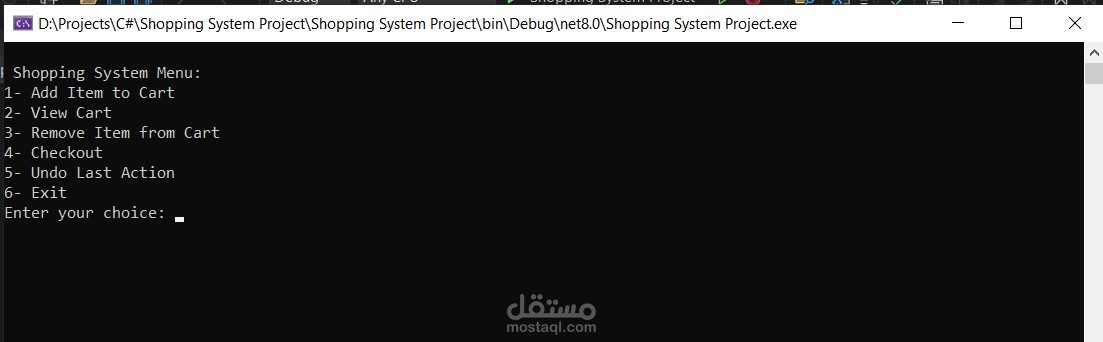 Shopping System Console application