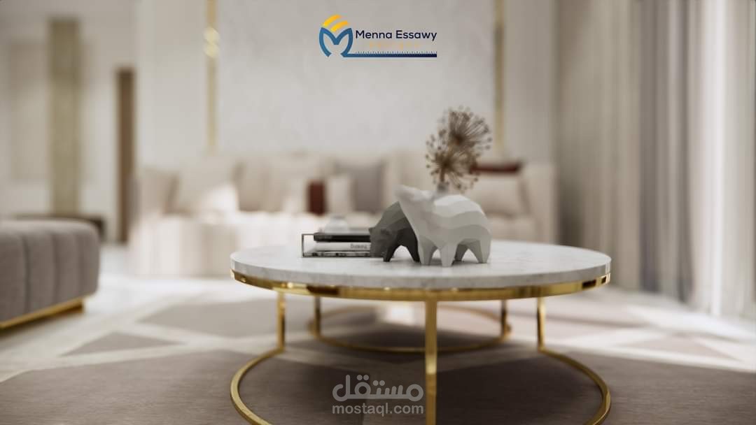 تصميم صالة استقبال وغرفة معيشة وطرقة توزيع