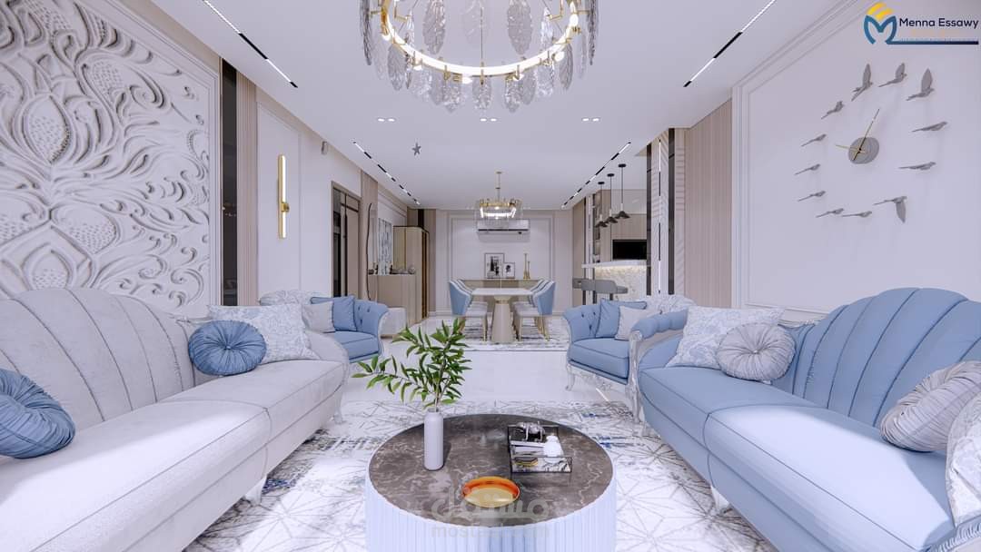 تصميم ريسيبشن مع مطبخ امريكي وحمام للضيوف