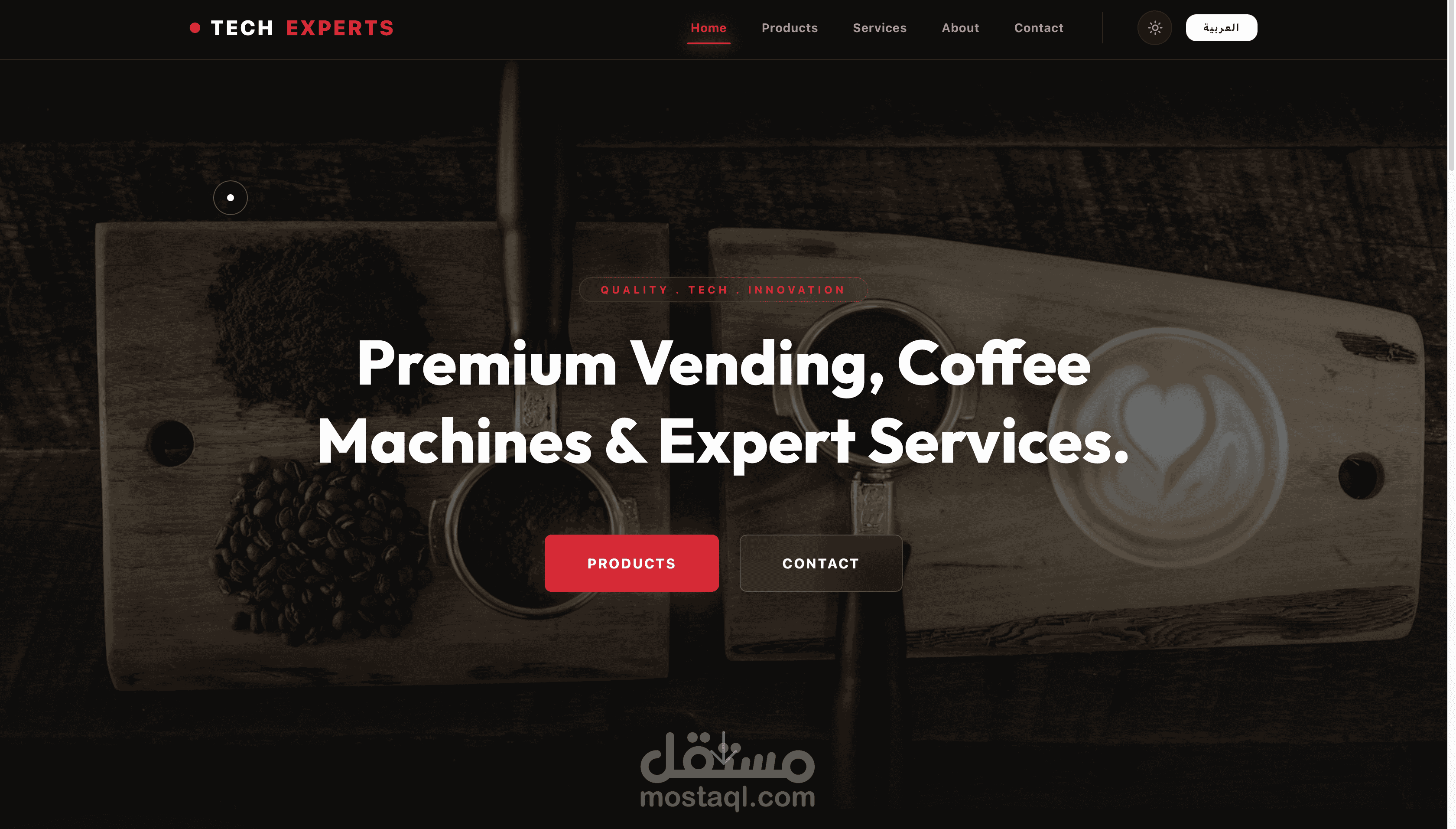 موقع إلكتروني احترافي وعصري لعلامة “TechExperts Coffee Shop” المتخصصة في ماكينات القهوة والخدمات المرتبطة بها،