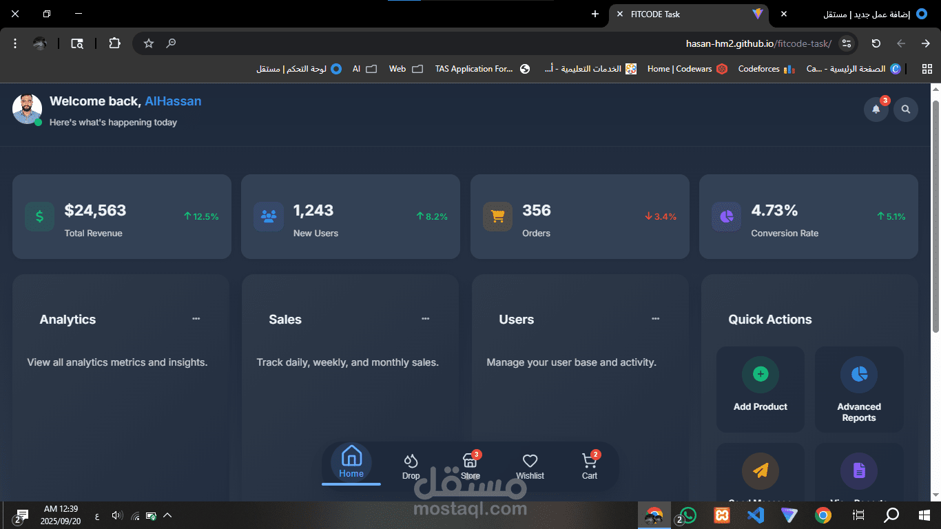 تصميم لوحة تحكم وصفحة تقارير باستخدام Vue.js
