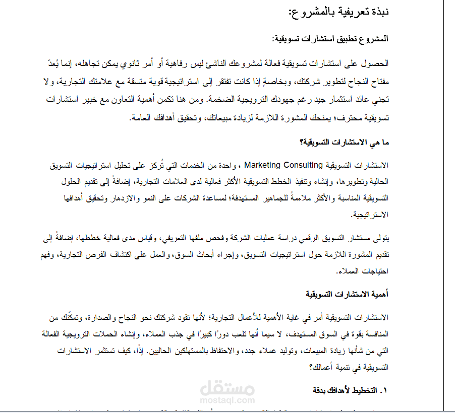 عمل خطة تسويقية لتطبيق استشارات تسويقية