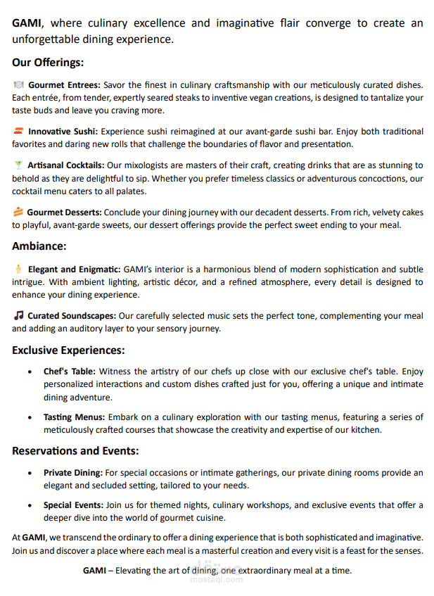 GAMI Culinary Haven – Dallas, Texas