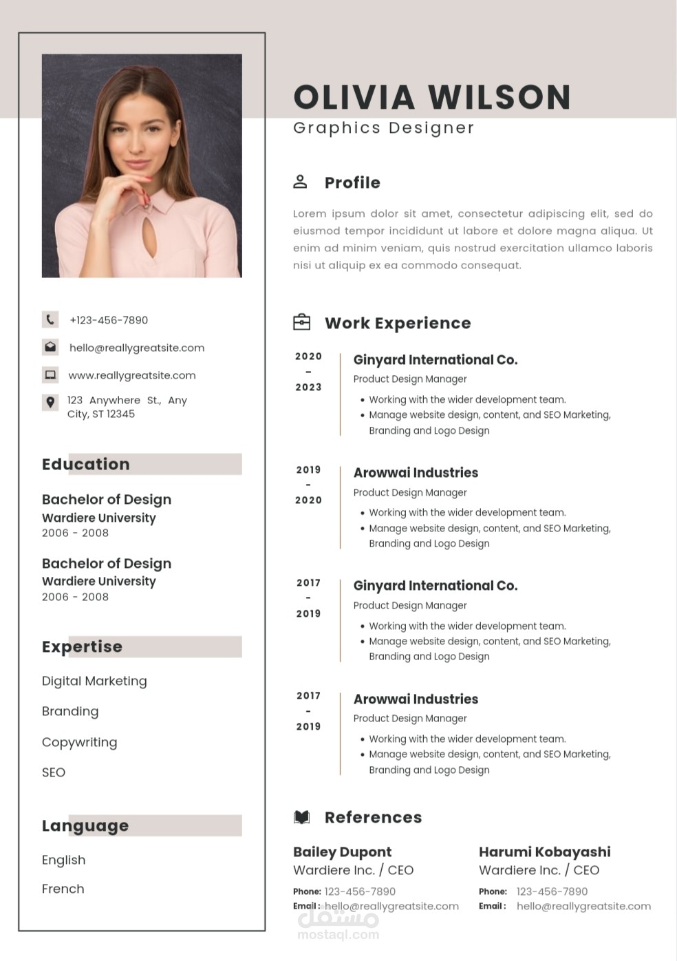 تصميم cv بشكل مبسط واحترافي ايضا