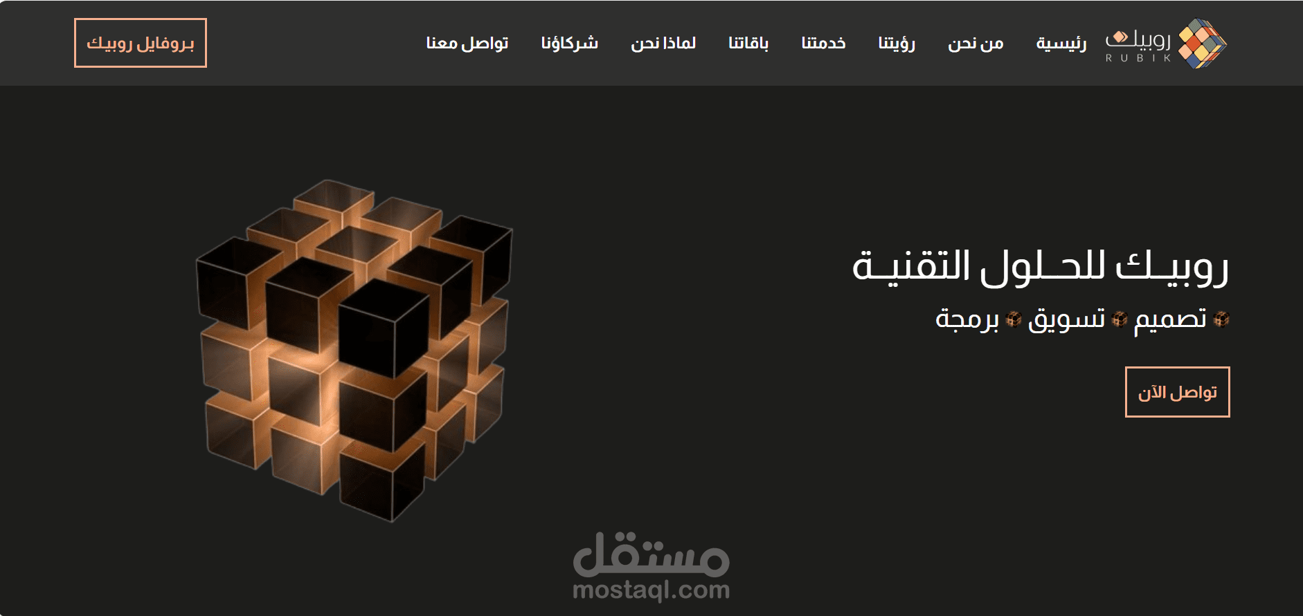 صفحة هبوط لشركة روبيك للحلول التقنية والتسويقية