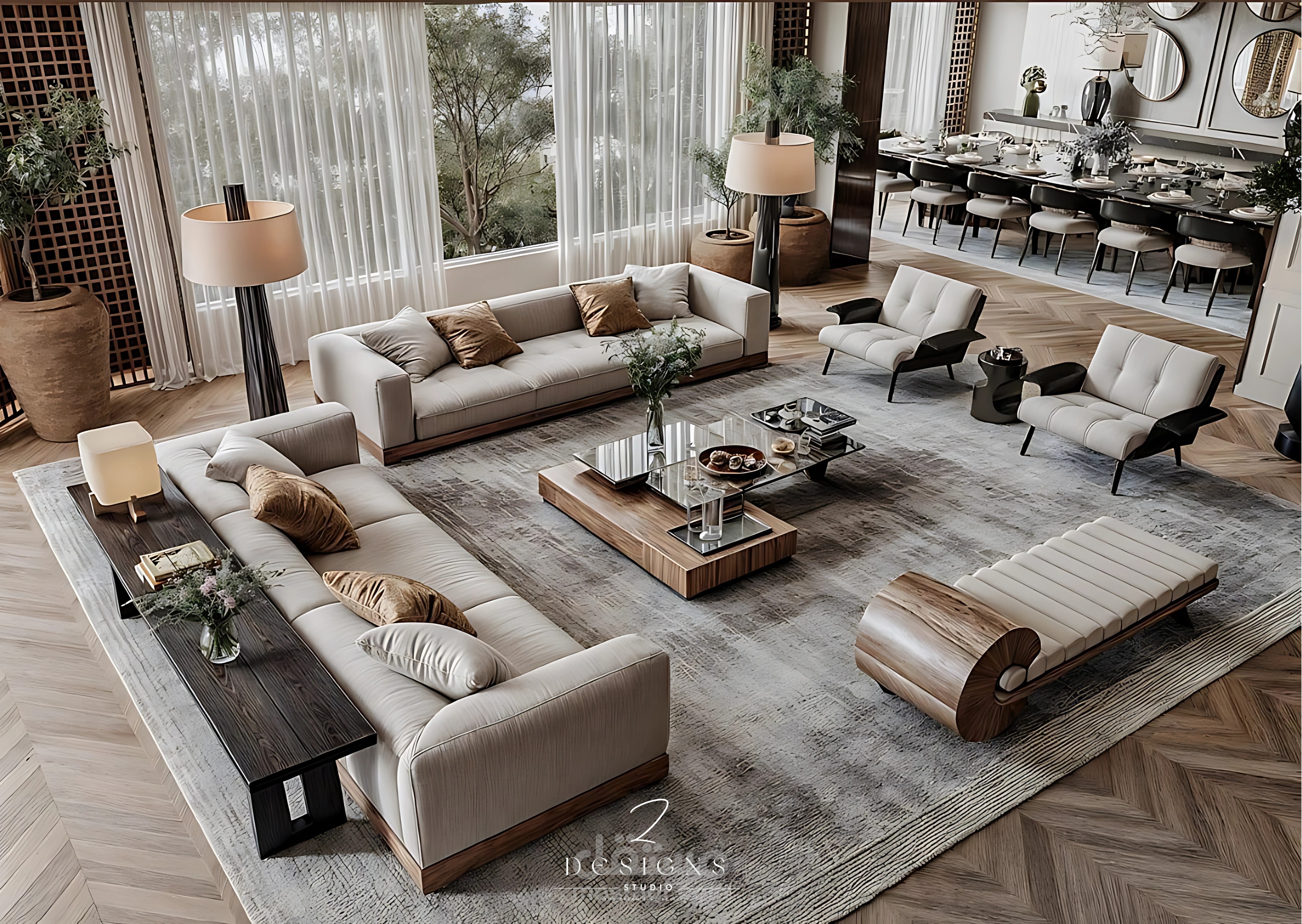 تصميم داخلي لصالة معيشة