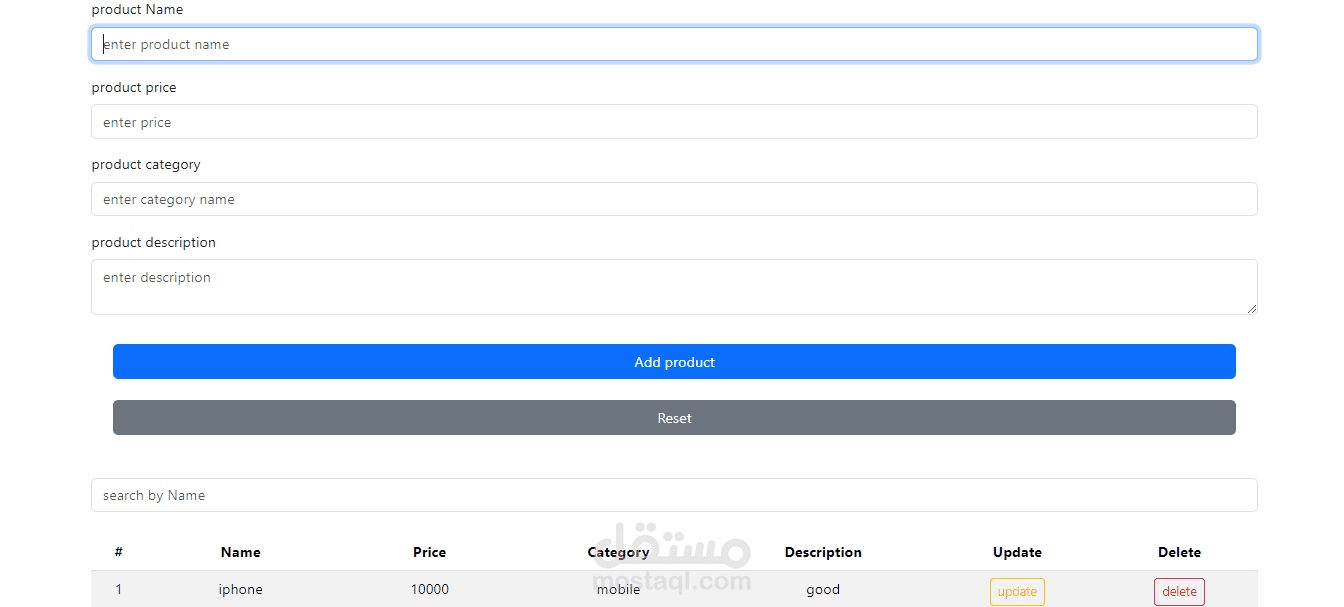 crud operations using  JavaScript