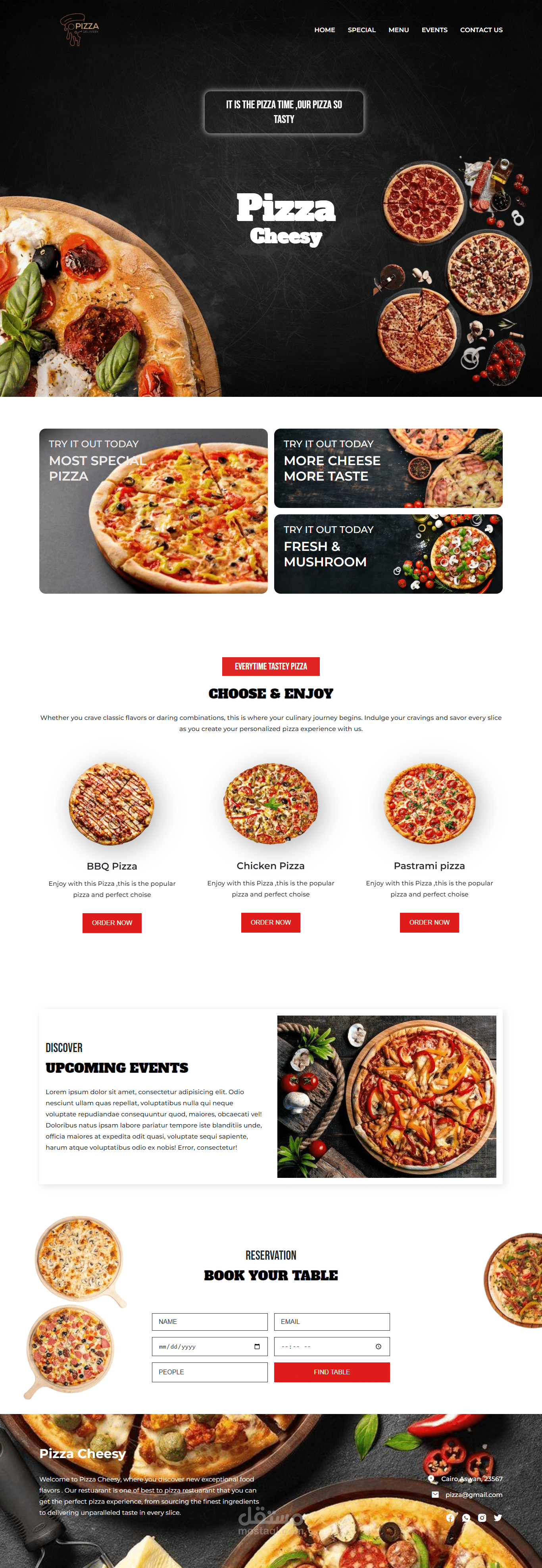 صفحة هبوط لمطعم بيتزا  (Landing page for pizza restuarant)