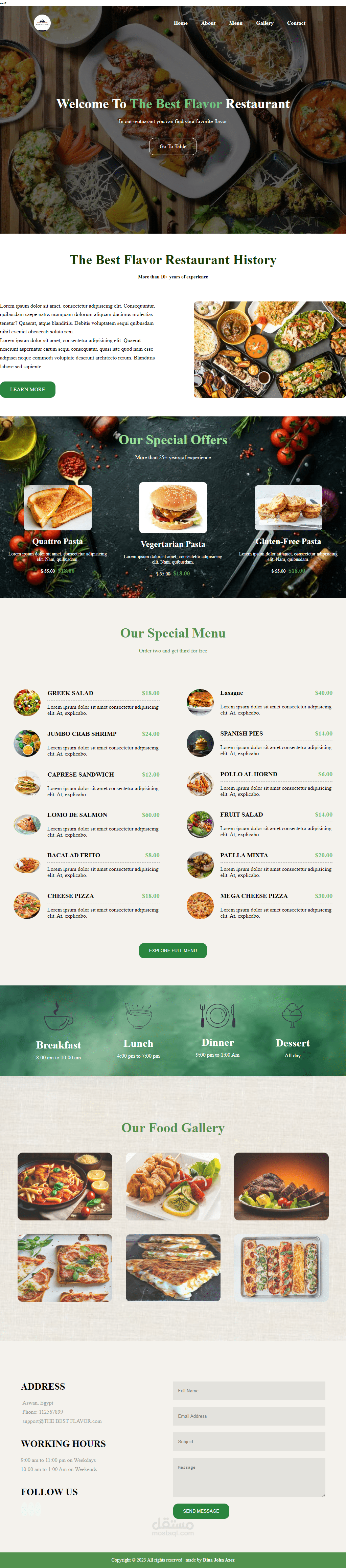 Landing page لمطعم