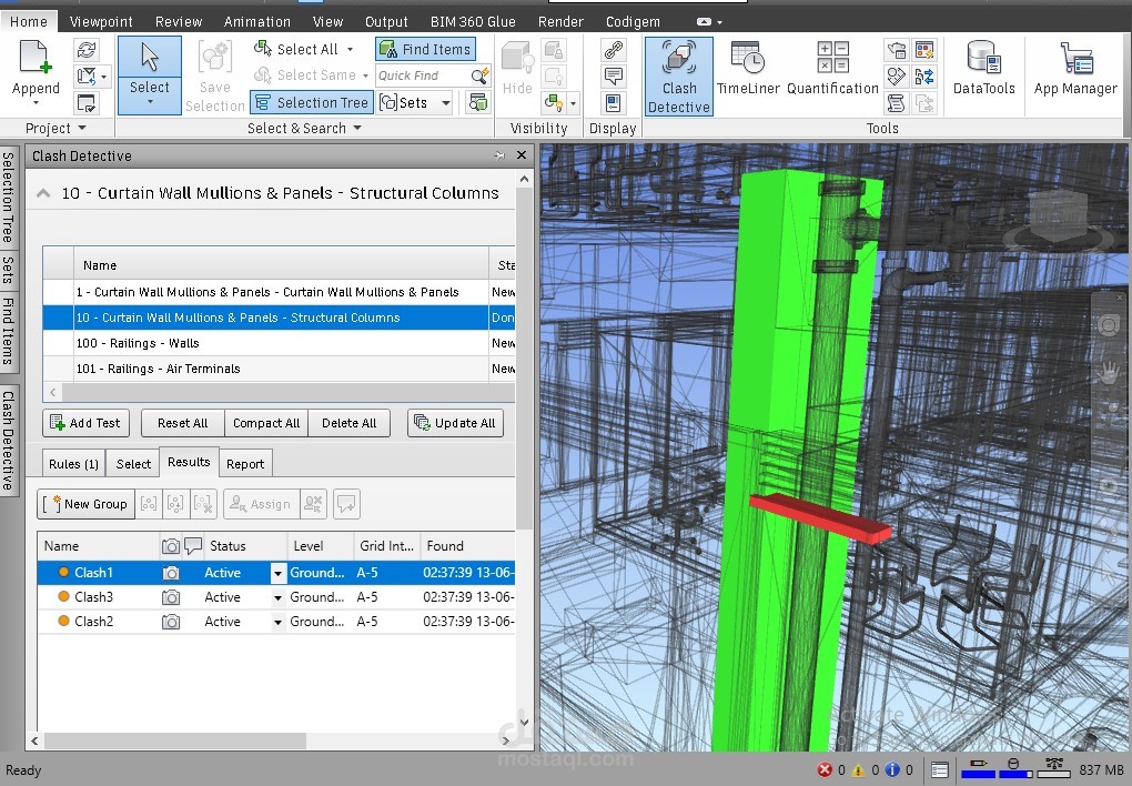 التنسيق الإنشائي الشامل وكشف التعارضات مع جميع الأقسام (Structural BIM Coordination)