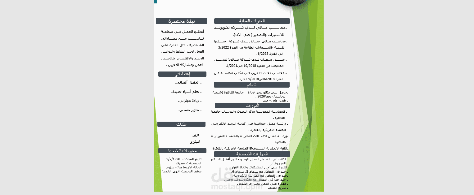 قمت بعمل سيرة ذاتية عربية وانجليزية باستخدام برنامج باوربوينت