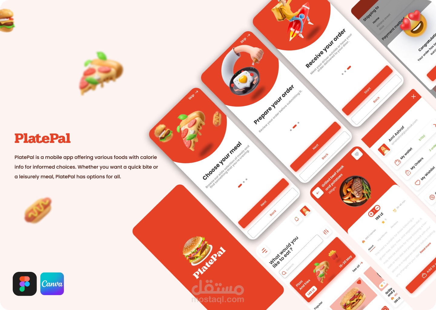 تصميم UI/UX لتطبيق معلومات غذائية وتتبع الوجبات