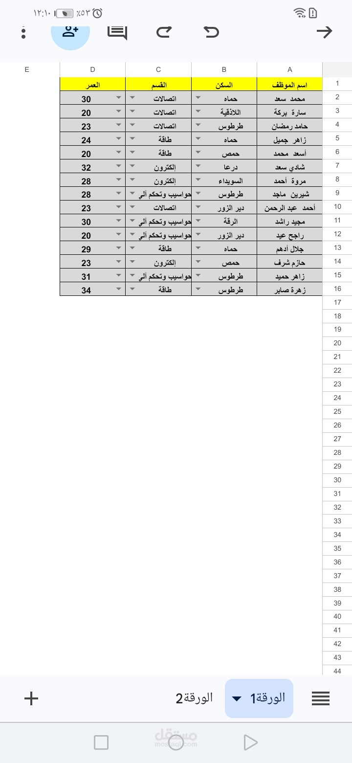 إدخال بيانات على برنامج إكسيل