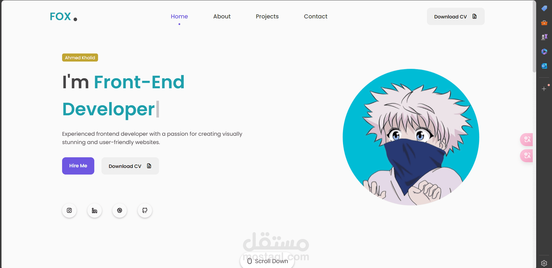 موقع شخصى لتقديم نفسك مع الخدمات ال مقدمه باحترافيه عاليه ومتجاوب مع جميع الشاشات