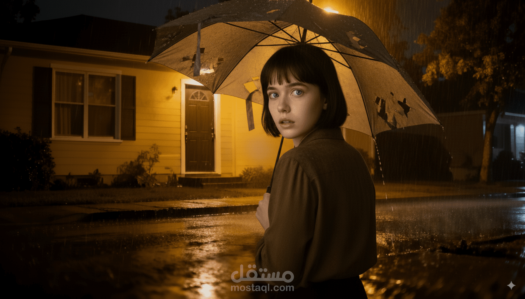 تصميم تصميم فيلم قصير بالذكاء الاصطناعي عن فتاة يطاردها ظل مرعب