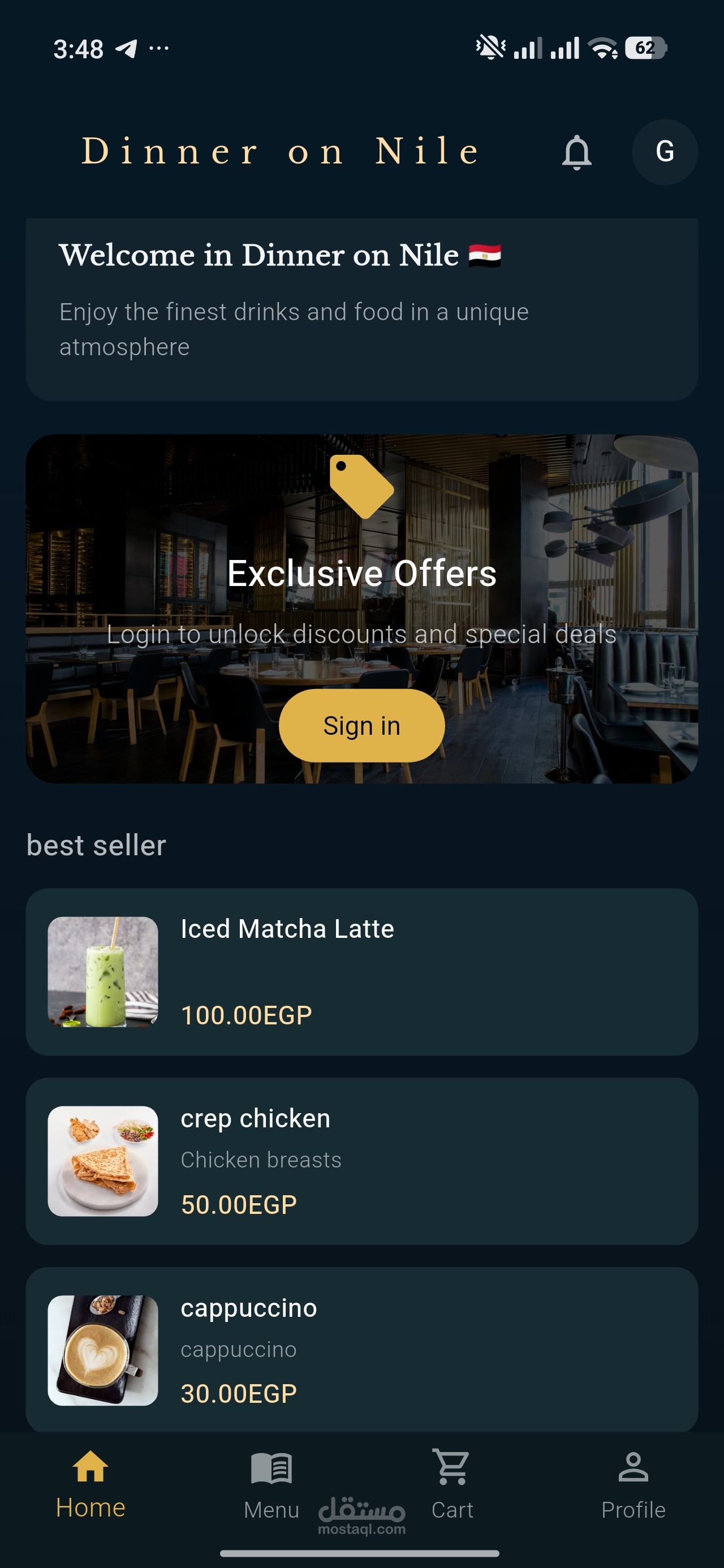 Mobile app for management restaurant