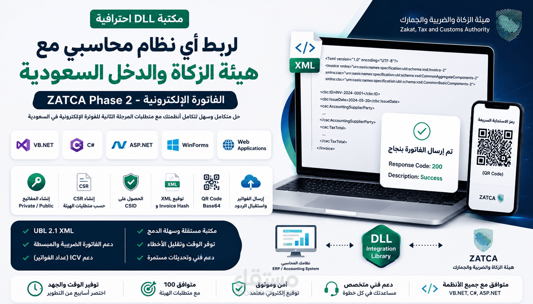 ? مكتبة DLL احترافية لربط أي نظام محاسبي مع هيئة الزكاة السعودية – المرحلة الثانية (ZATCA Phase 2)