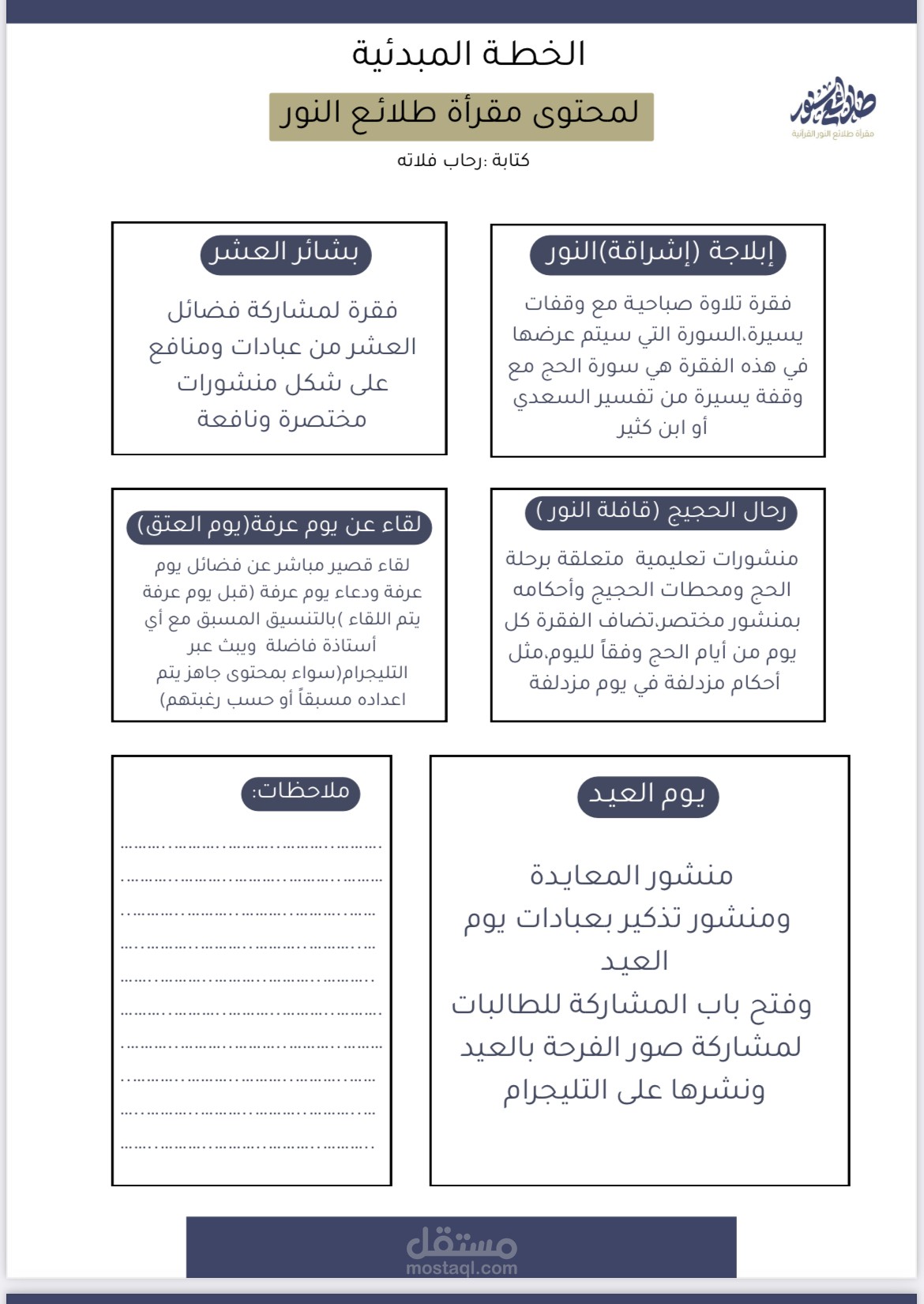 كتابة خطة محتوى لمقرأة في موسم الحج