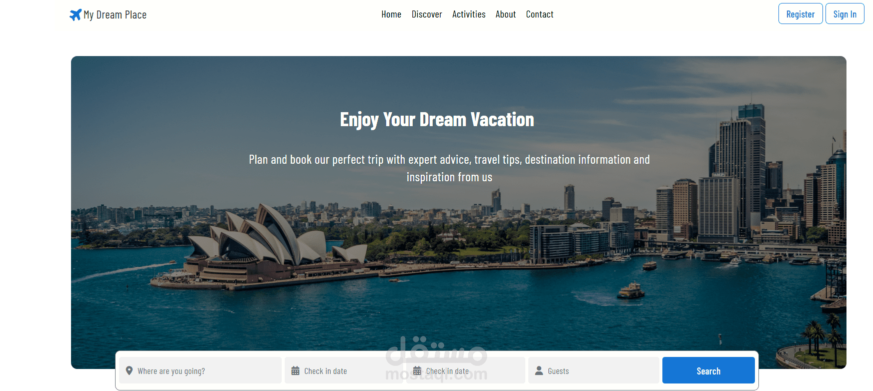 هذا مثال Landing Page (صفحة هبوط) لمشروع سفر وسياحة، تم تصميمه باستخدام:  HTML5 لبناء الهيكل.  CSS3 لتنسيق واجهة جذابة ومتجاوبة (Responsive).  JavaScript لإضافة بعض التفاعلات البسيطة وتحسين تجربة المستخدم.