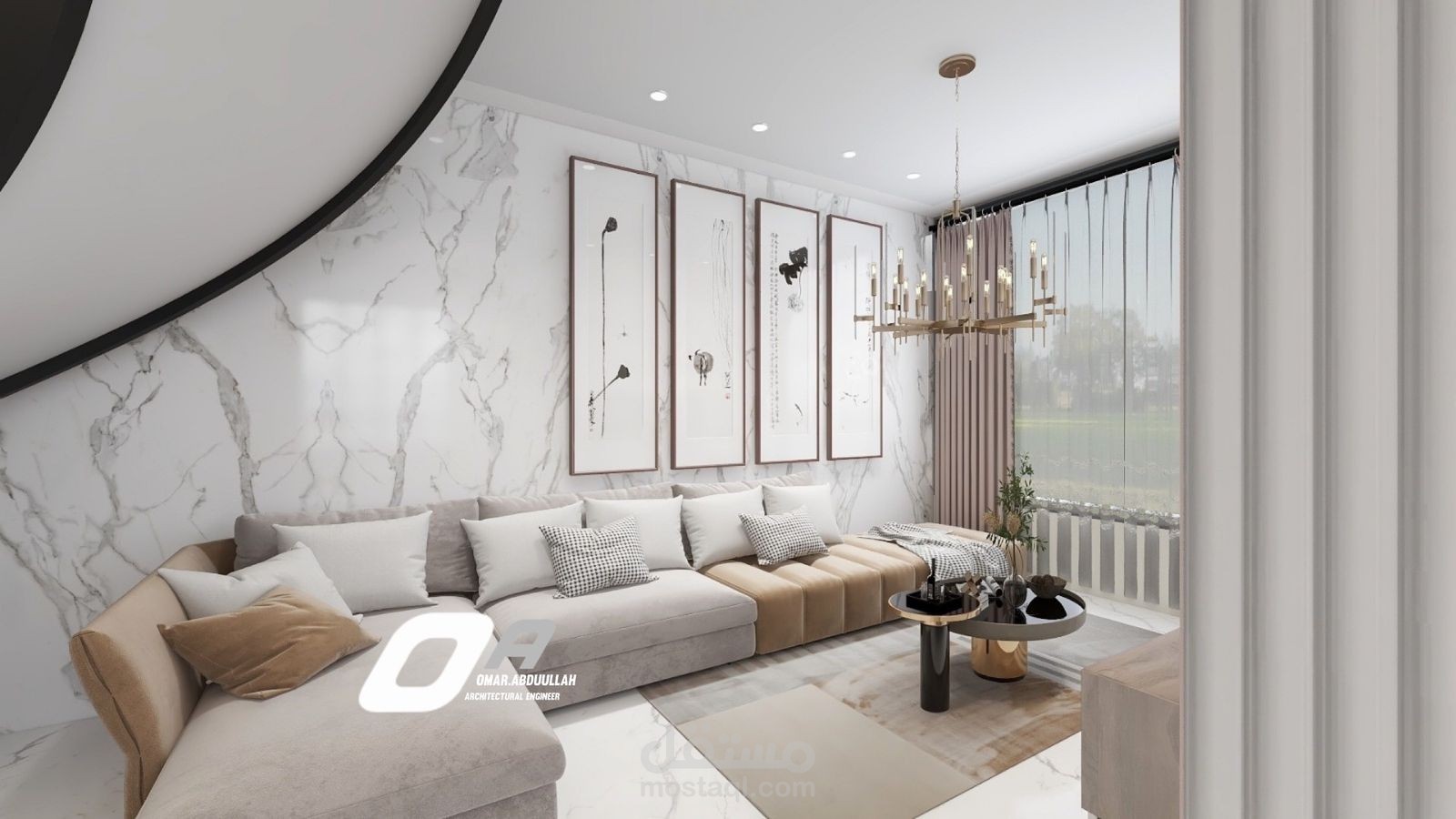 تصميم داخلي معيشه واستقبال فيلا